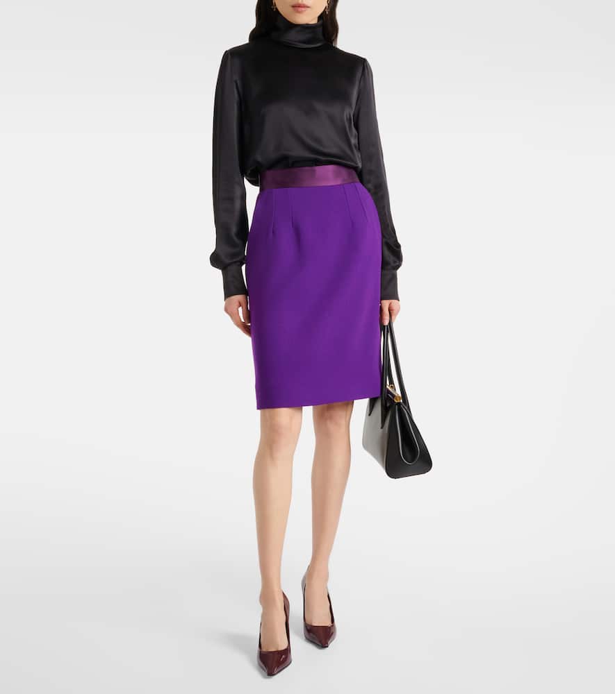 High-rise wool-blend crêpe pencil skirt