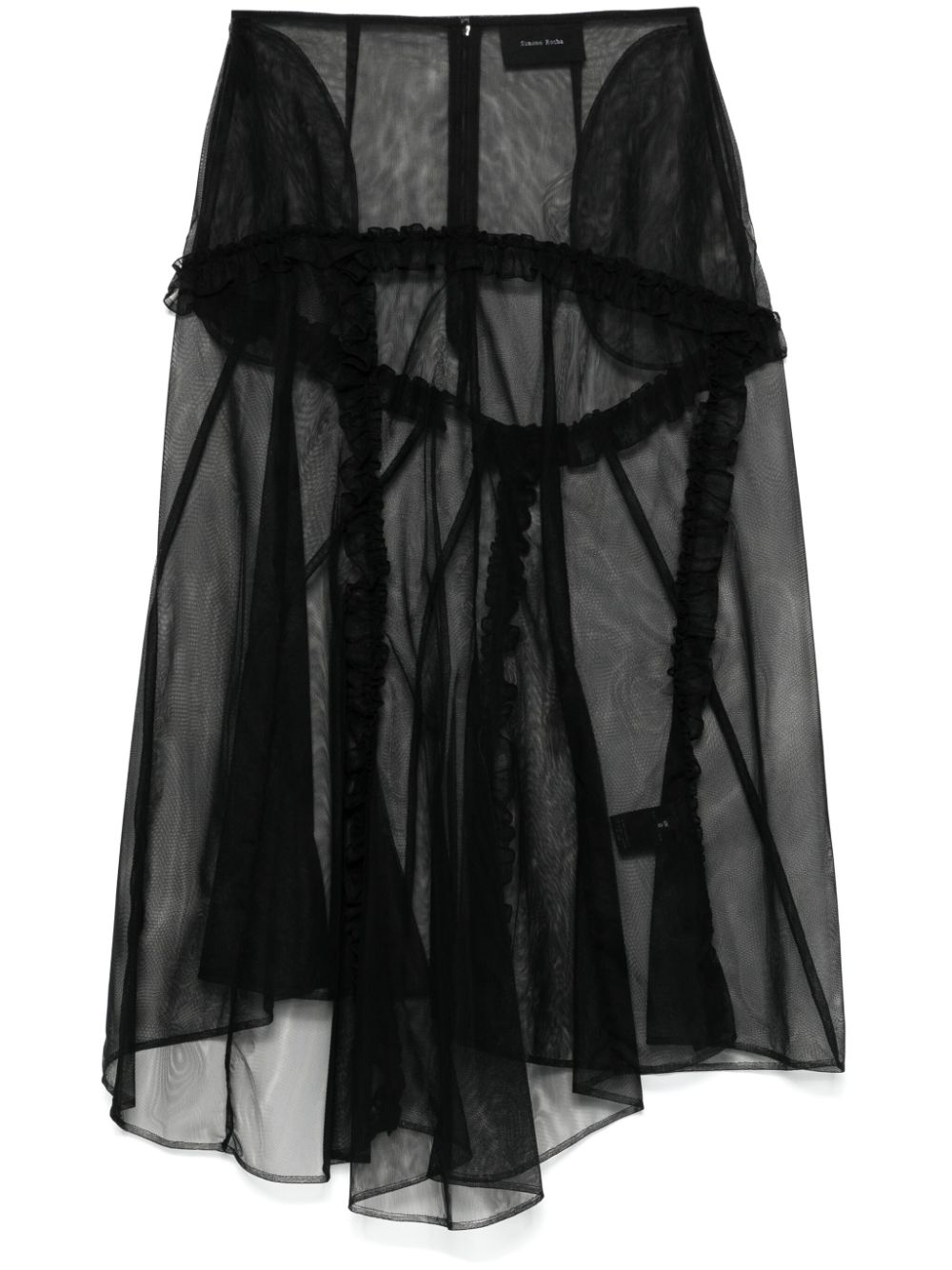 Sheer ruffle-trim midi skirt - Black