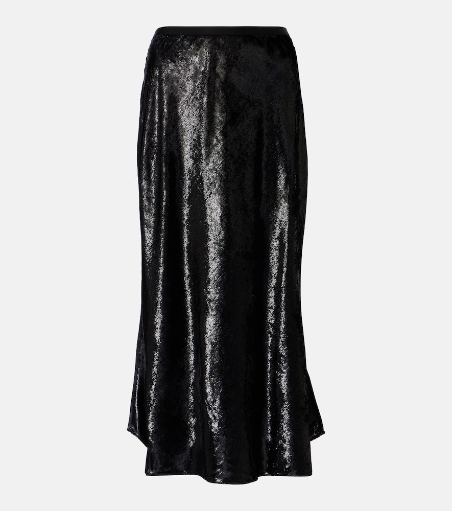 Lamé satin midi skirt