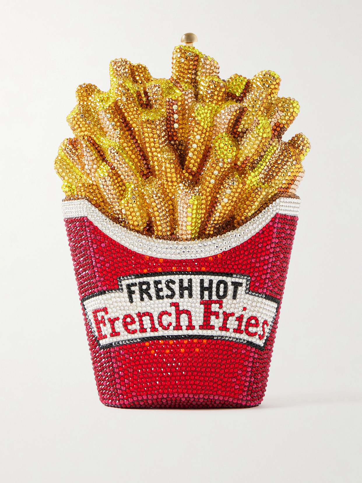 French Fries Fresh And Hot Crystal-embellished Gold-tone Clutch - Red