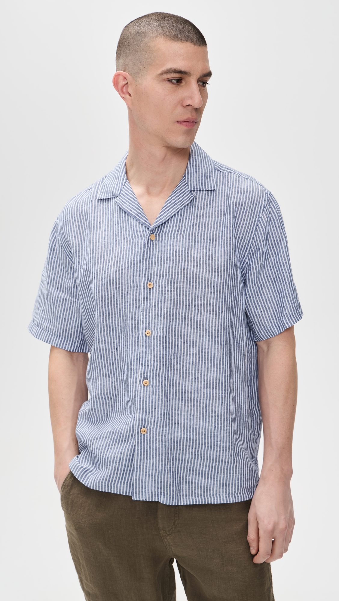 Short Sleeve Laguna Linen Camp Shirt Cloud Waters Stripe