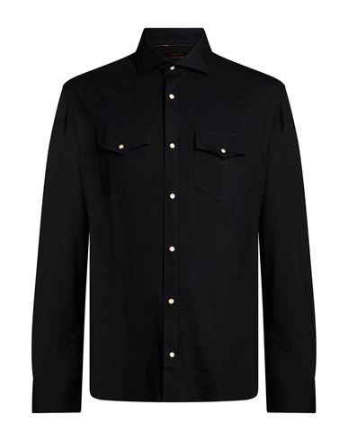 Man Shirt Black Size 42 Cotton, Elastane