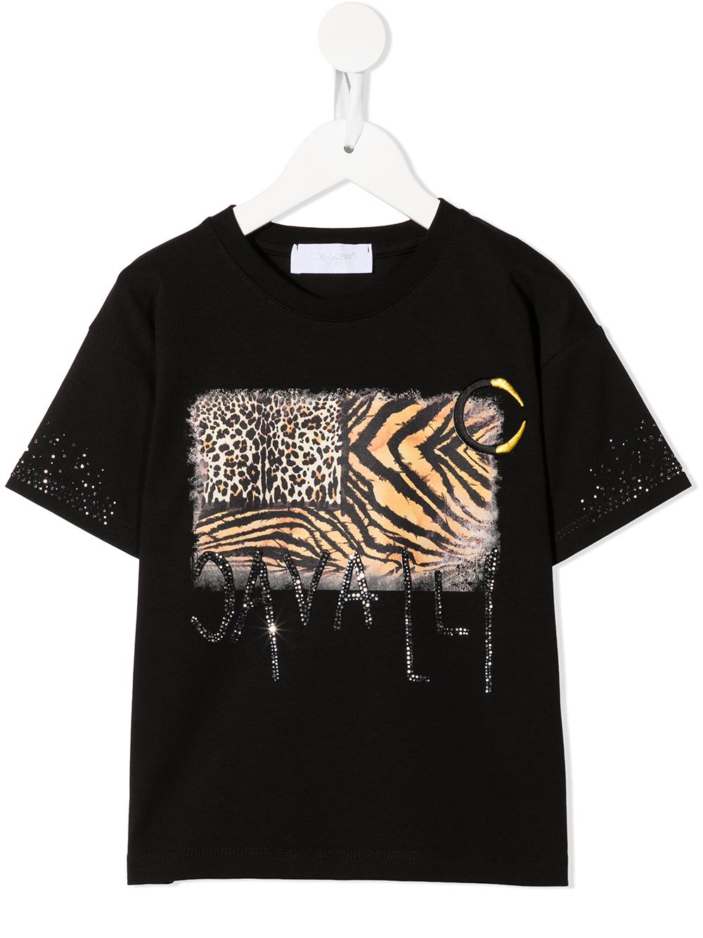 Animal-print studded-logo T-shirt - Black