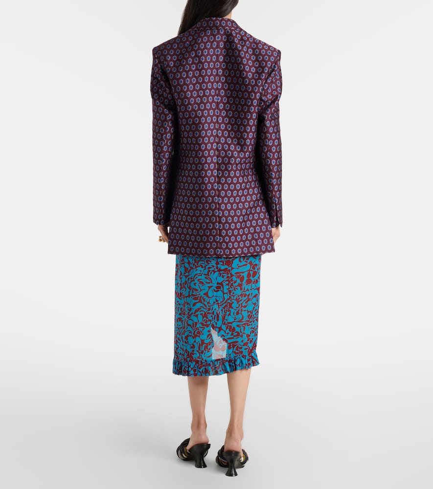 Printed draped ruffled midi skirt