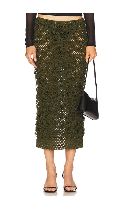 Nastyamasha Crochet Floral Midi Skirt in Green.  S. Also in