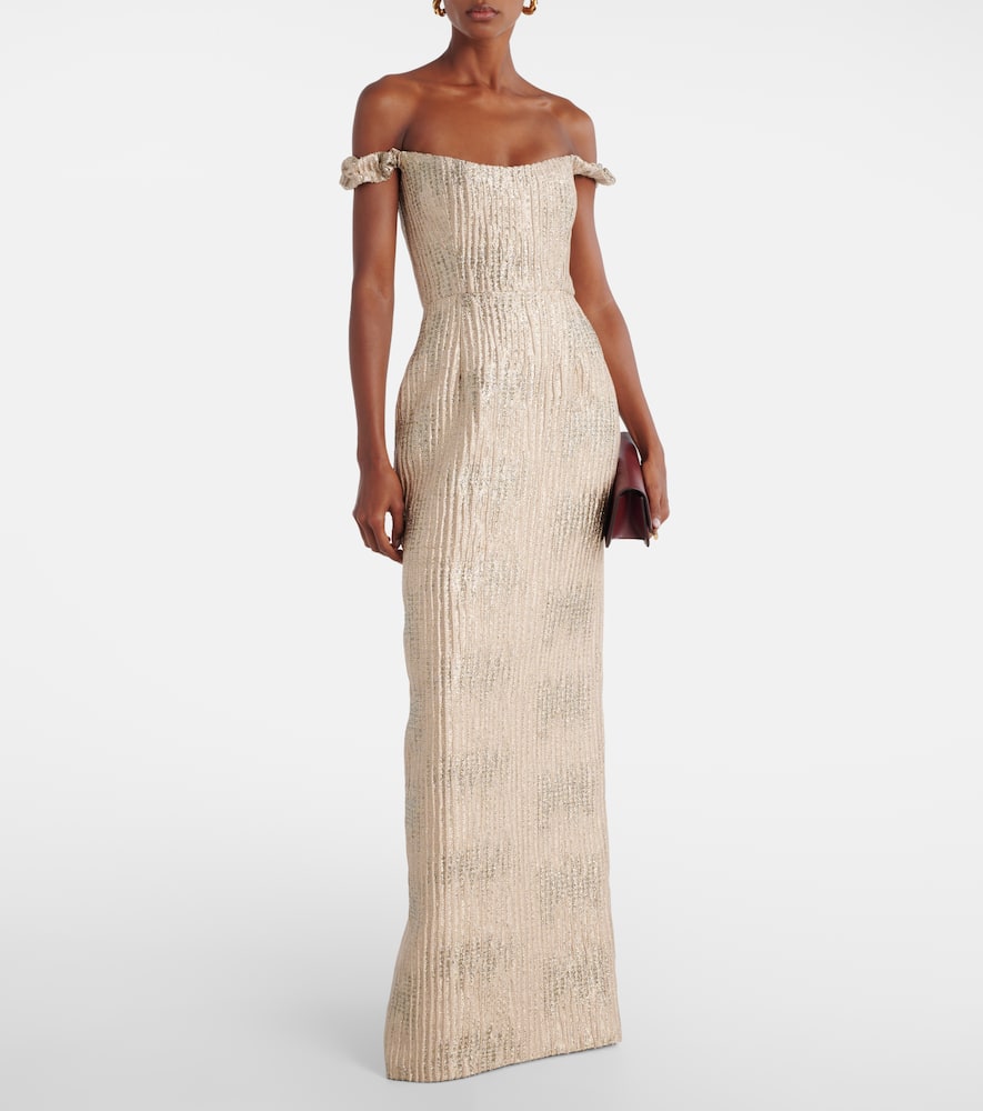 Yolanda off-shoulder brocade gown