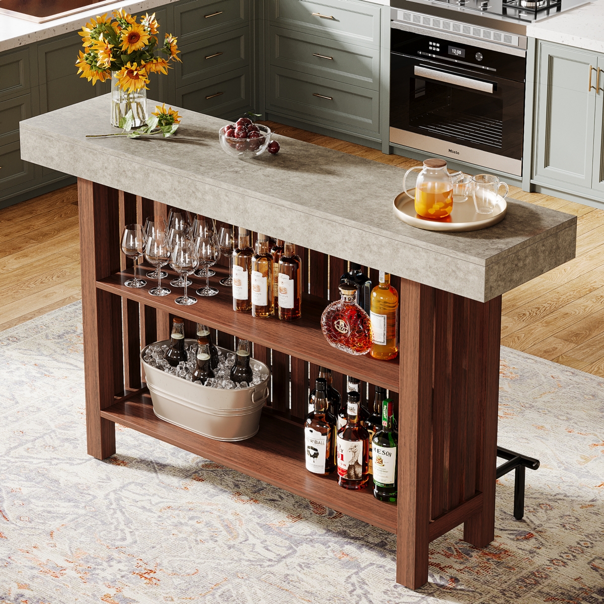 63-Inch Large Home Bar Unit, Modern 2-Tier Bar Table with Footrest, Corner Mini Coffee Bar Cabinet for Home Kitchen Pub, Dining Room, Livin