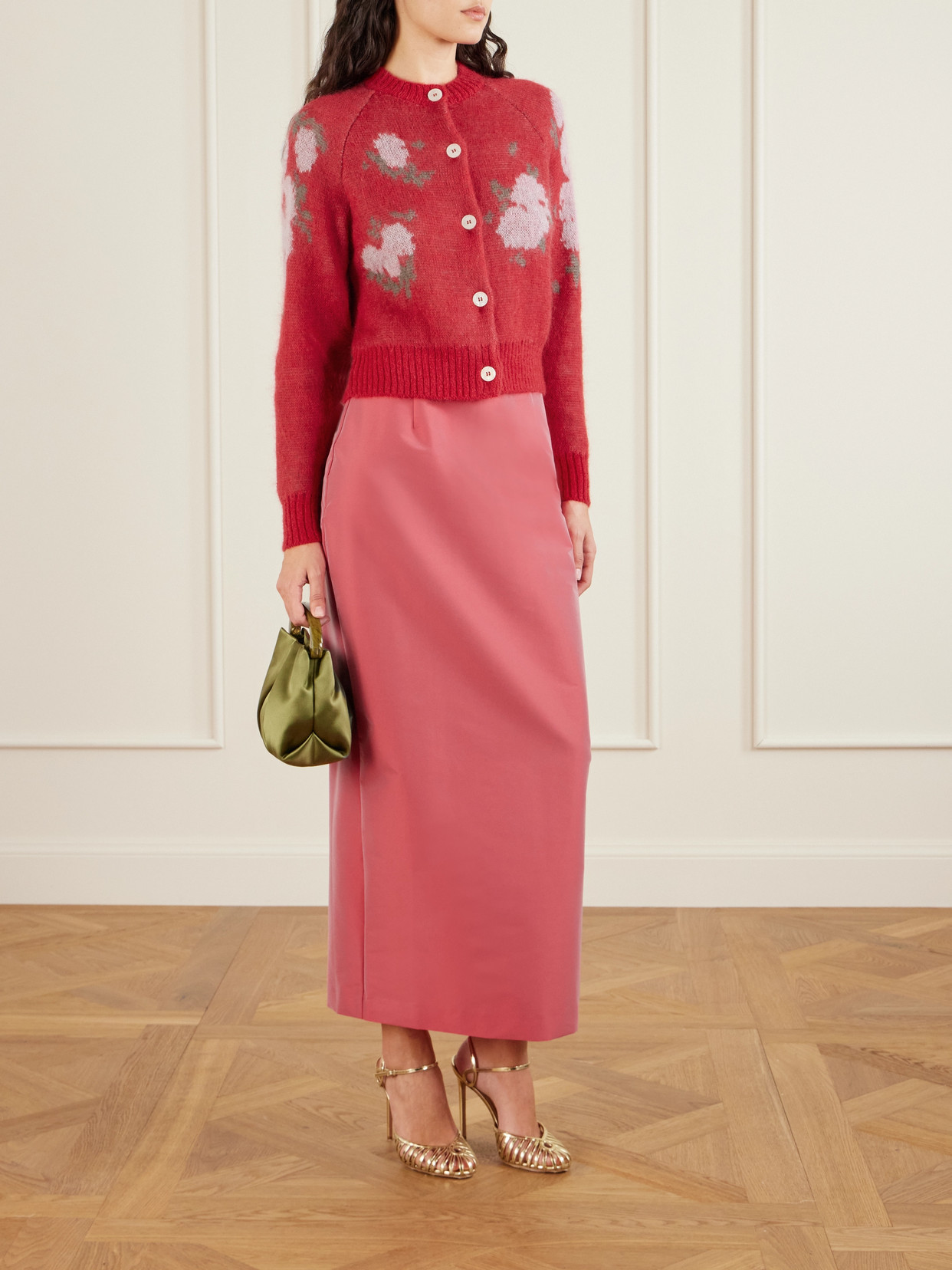Amelia Floral-jacquard Mohair-blend Cardigan - Red