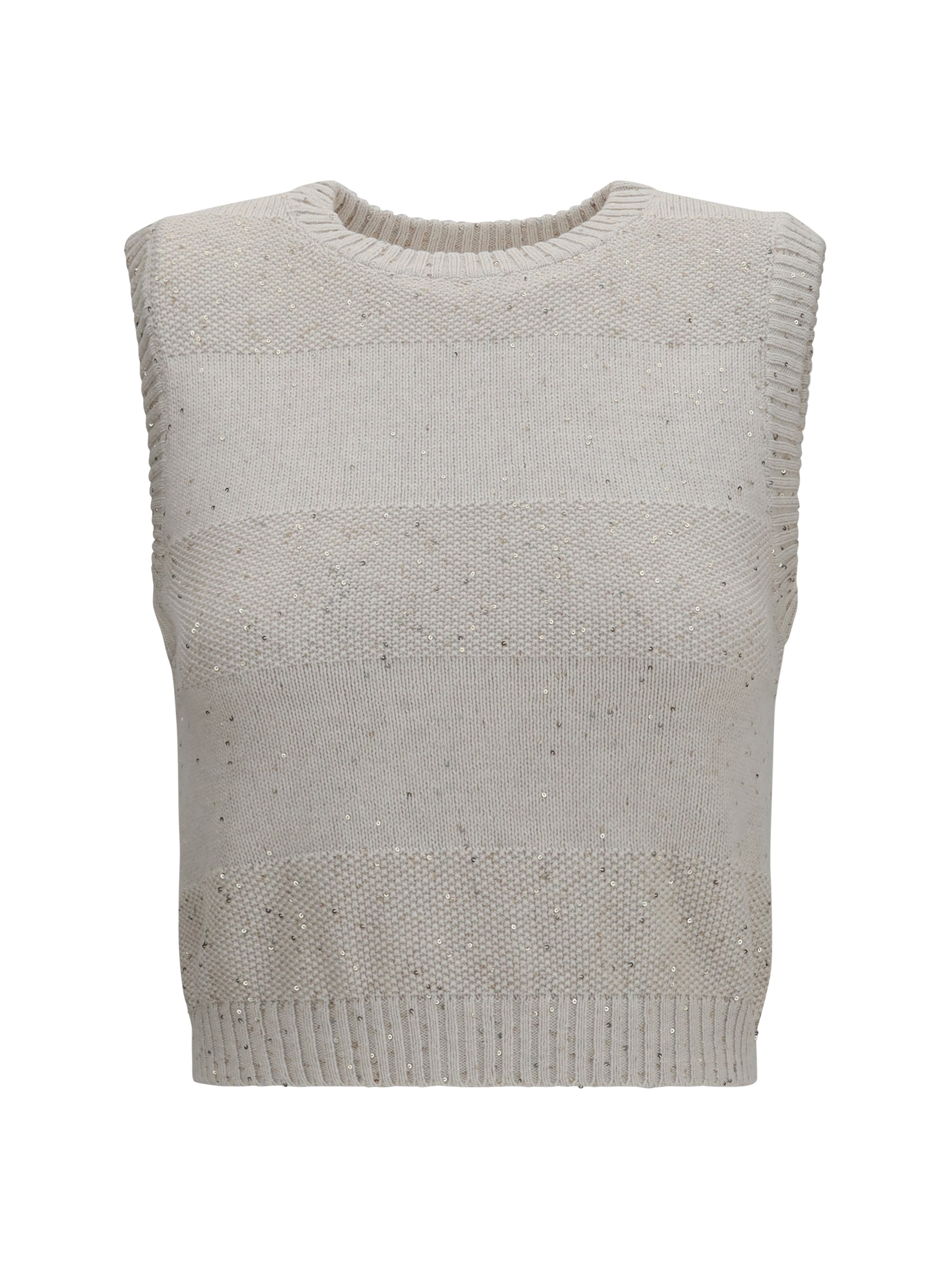Sequin-Embellished Knit Vest — Beige