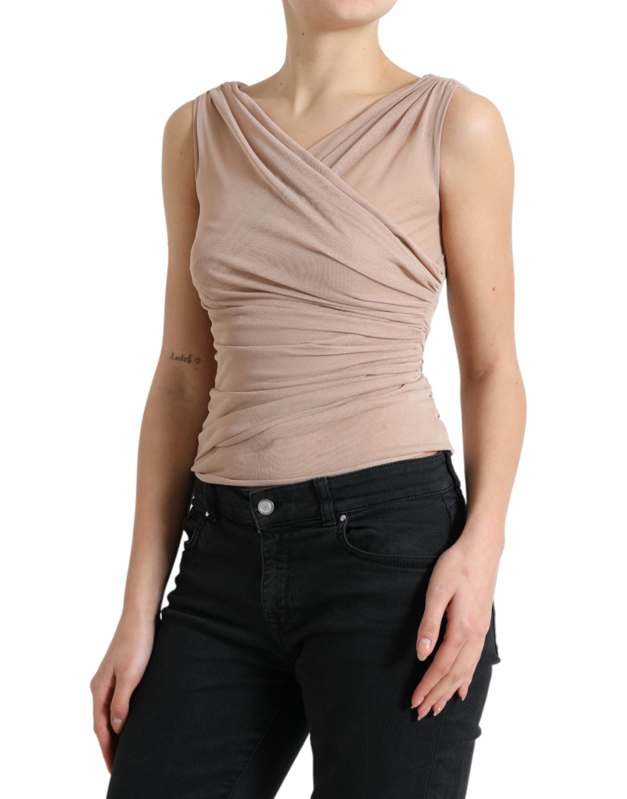 Viscose V-Neck Tank Top — Beige