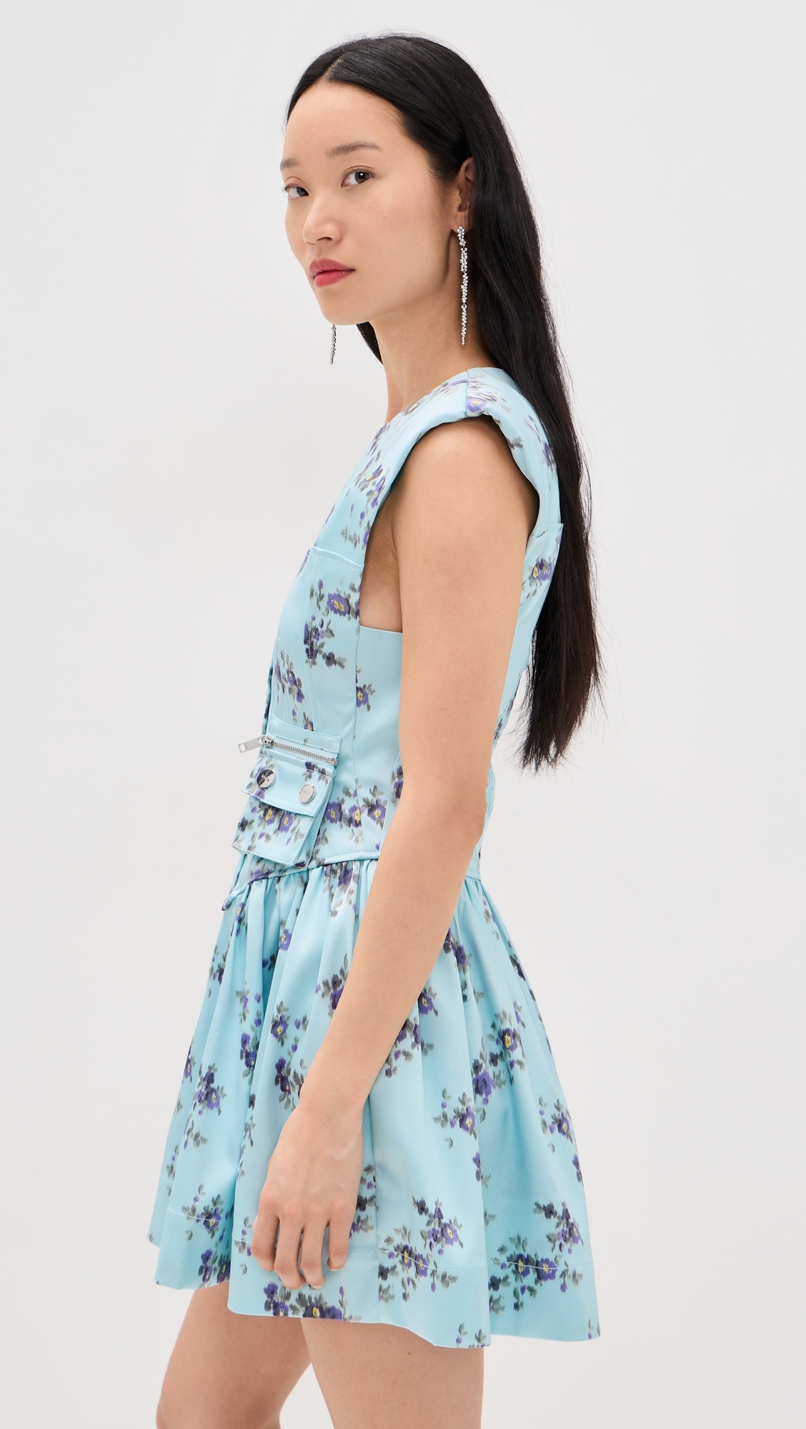 Printed Double Satin Corset Mini Dress Iced Aqua