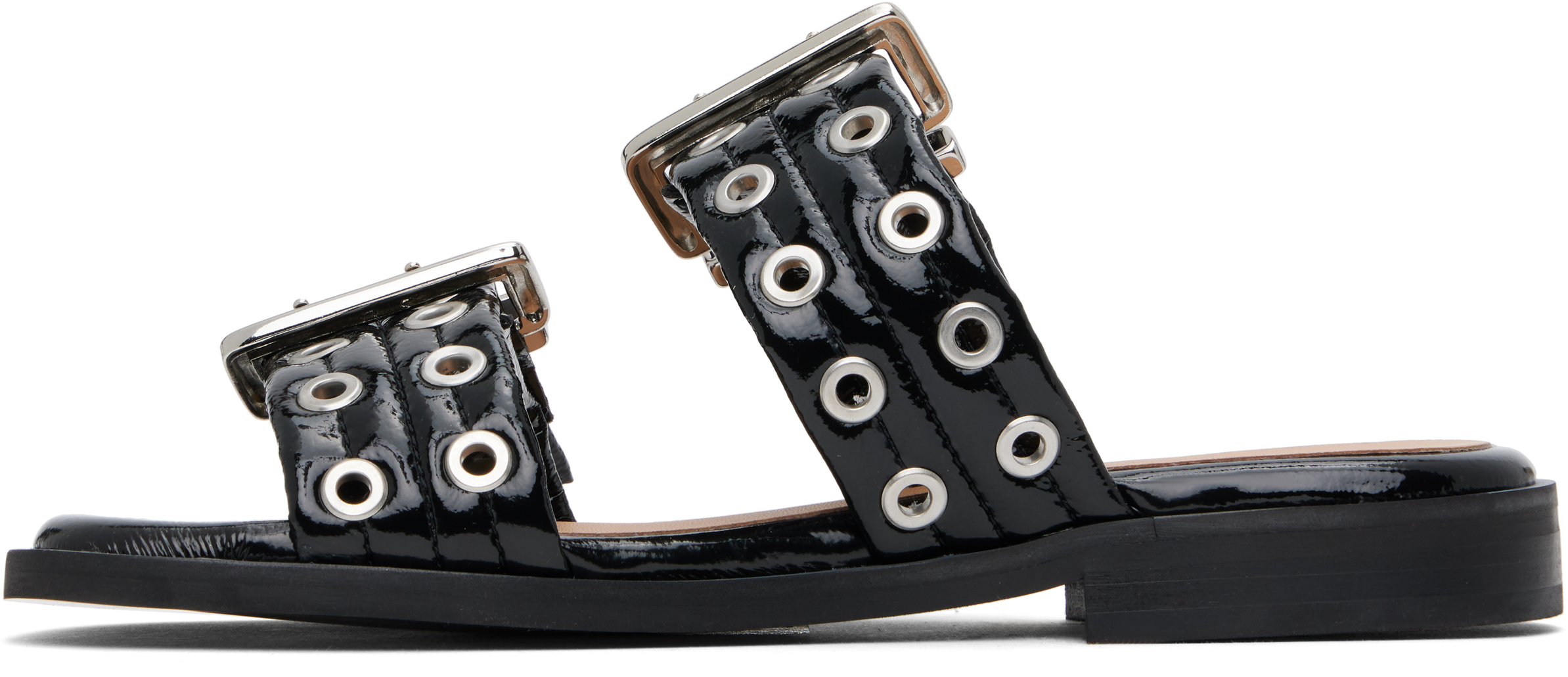 GANNI Black Feminine Buckle Two-Strap Sandals