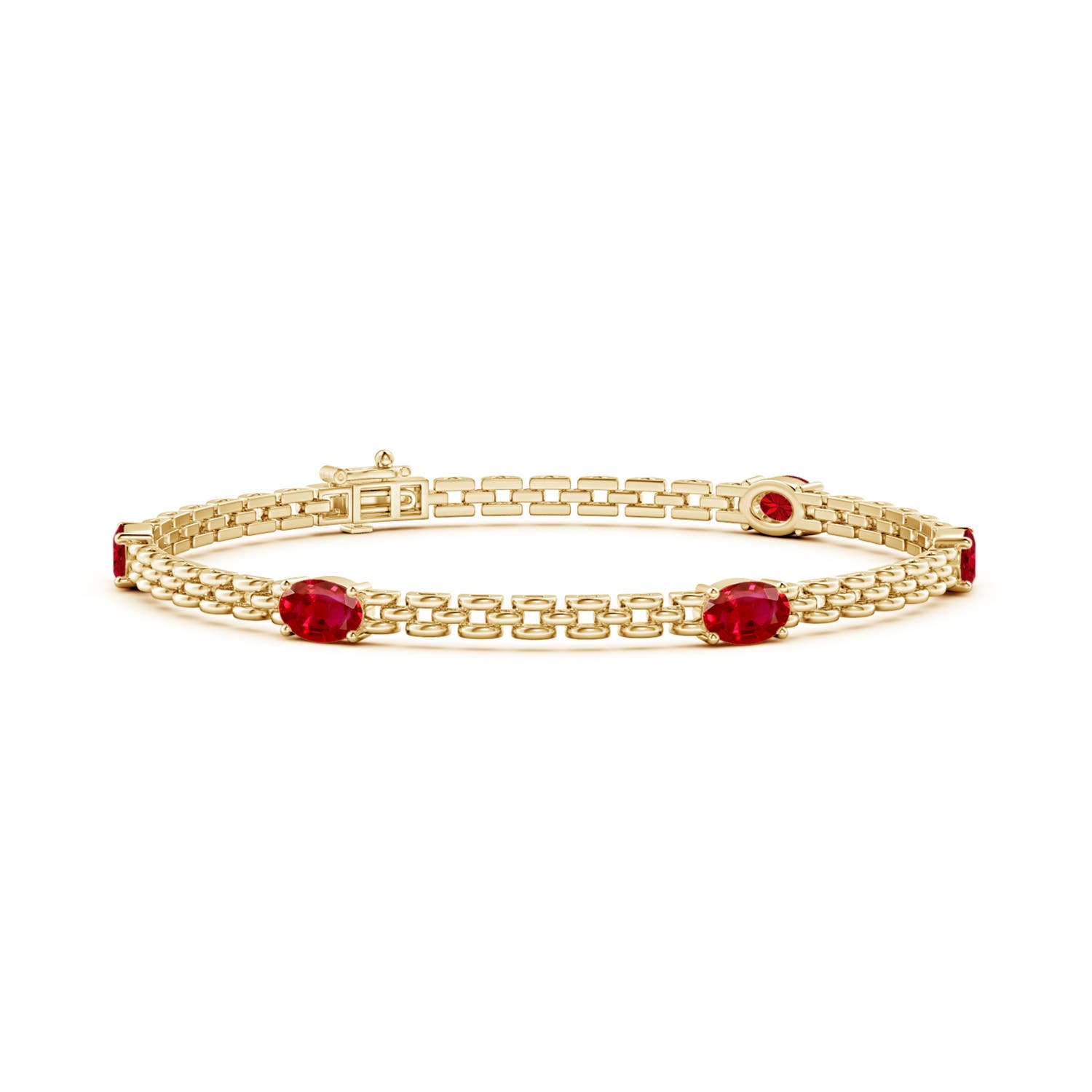 Angara 3.0 Carats Five Stone Oval Ruby Station Link Bracelet in 14K Yellow Gold