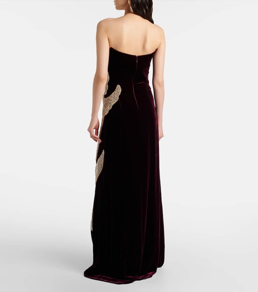 Crystal-embellished velvet gown
