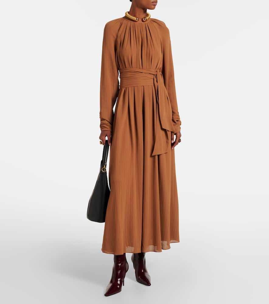 Pinky belted draped maxi dress
