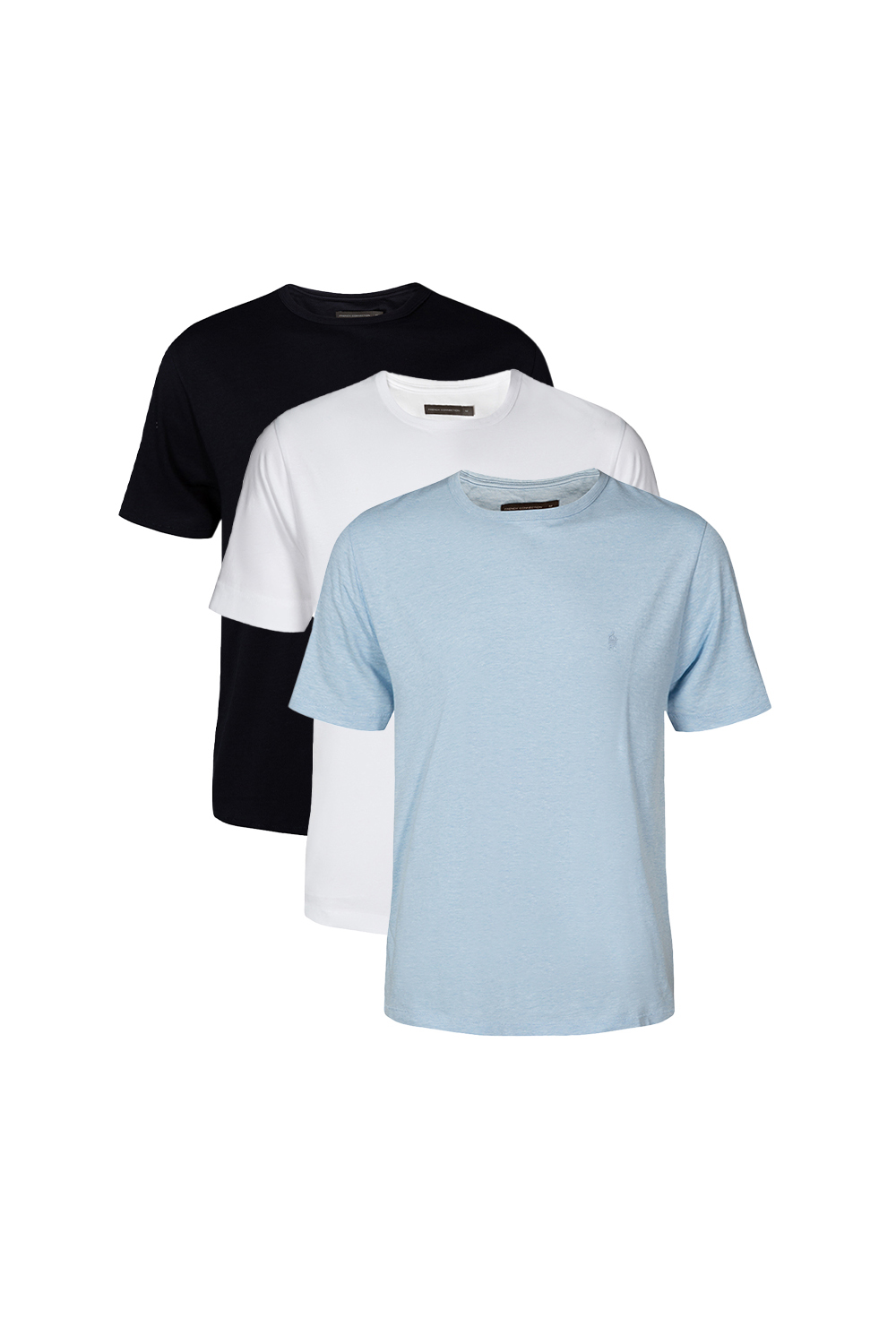 French Connection Mens 3 Pack Cotton Crew Neck Short Sleeve T-Shirts - Blue - Mediu