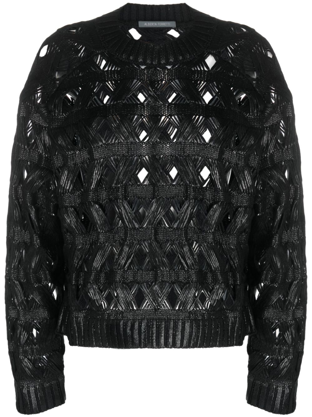 Open-knit crew-neck jumper - Black