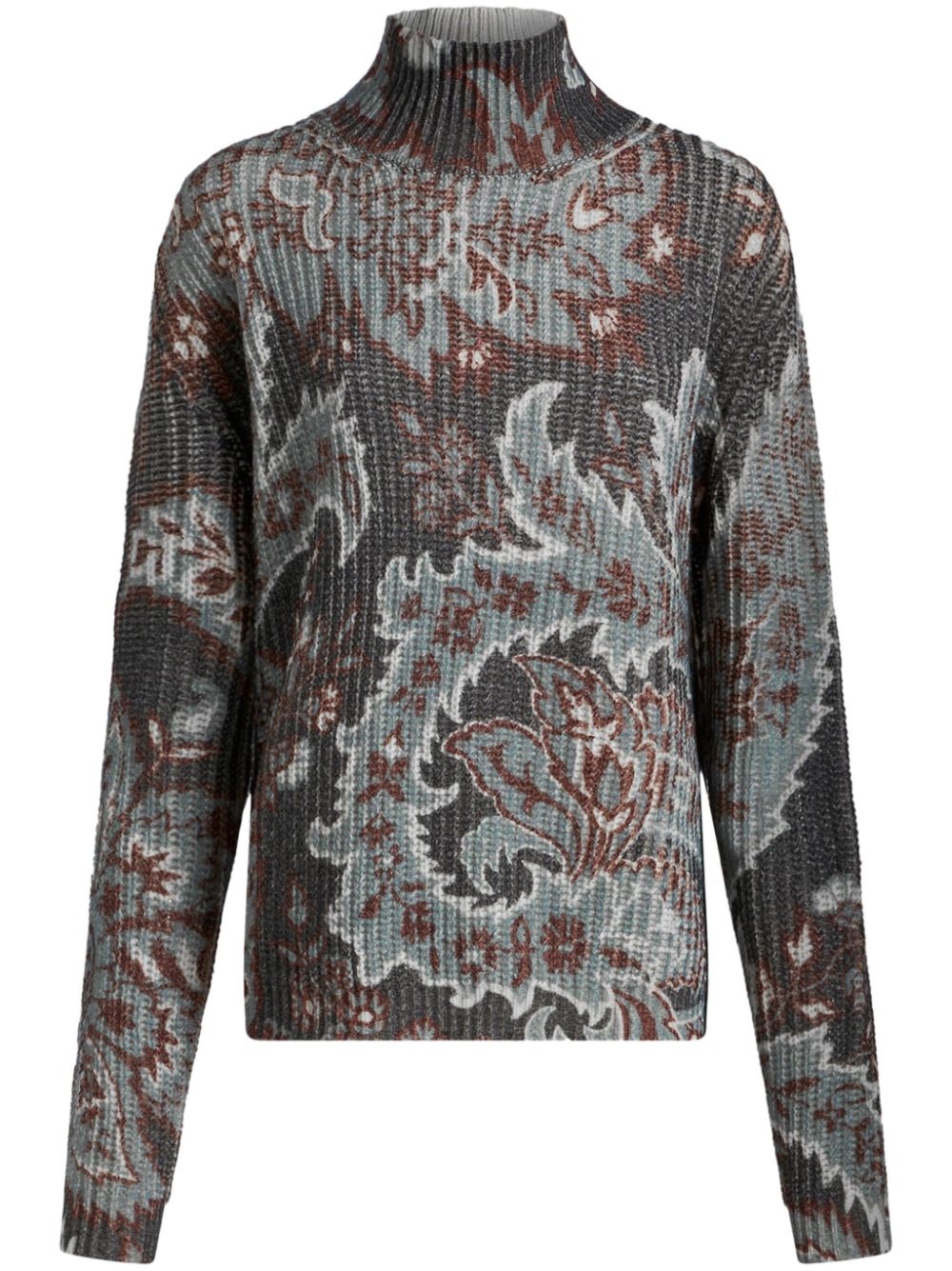 Floral-print wool sweater - Blue