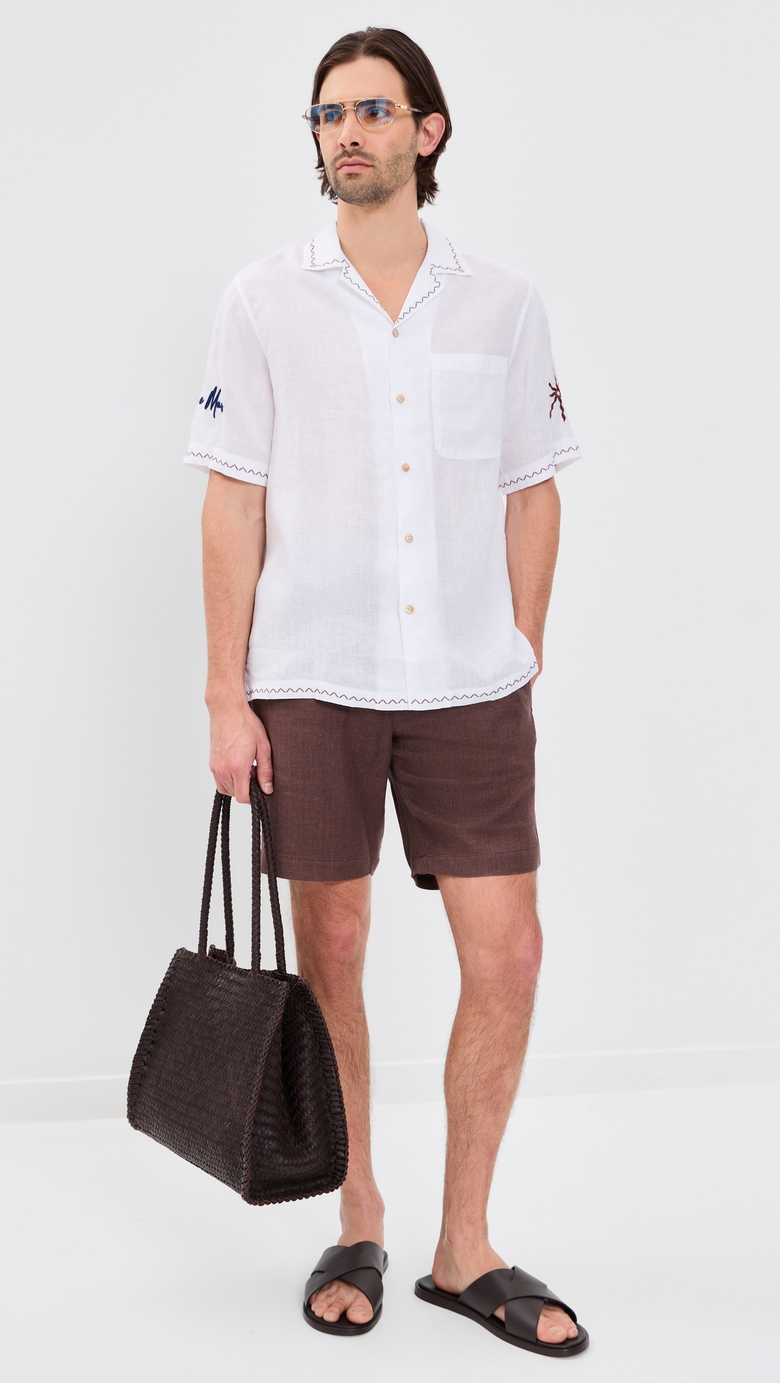 Alves Linen Sol E Mar Embroidery Shirt White