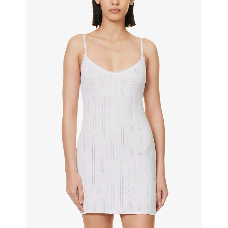 Womens 001 White Pointelle Sleeveless Organic-cotton Mini Dress