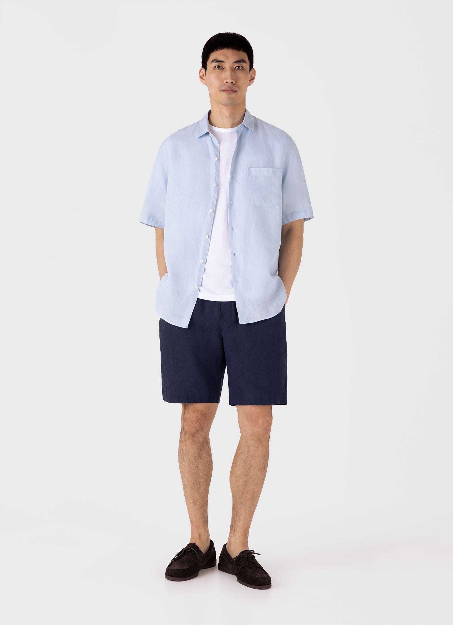 Men's Linen Drawstring Short in Light Navy