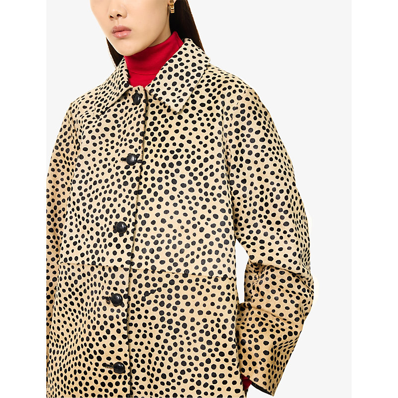 Womens Cheetah-Print Leather Coat