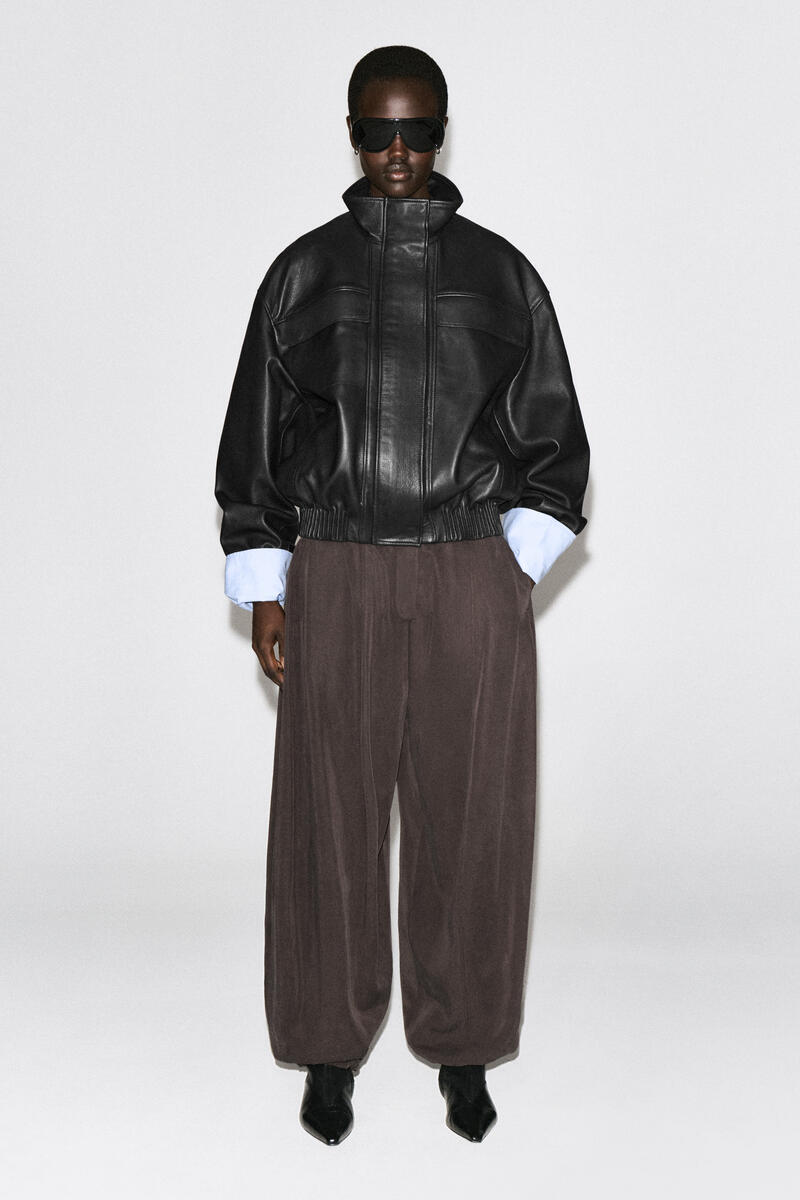 Leather Mock-Neck Bomber Jacket