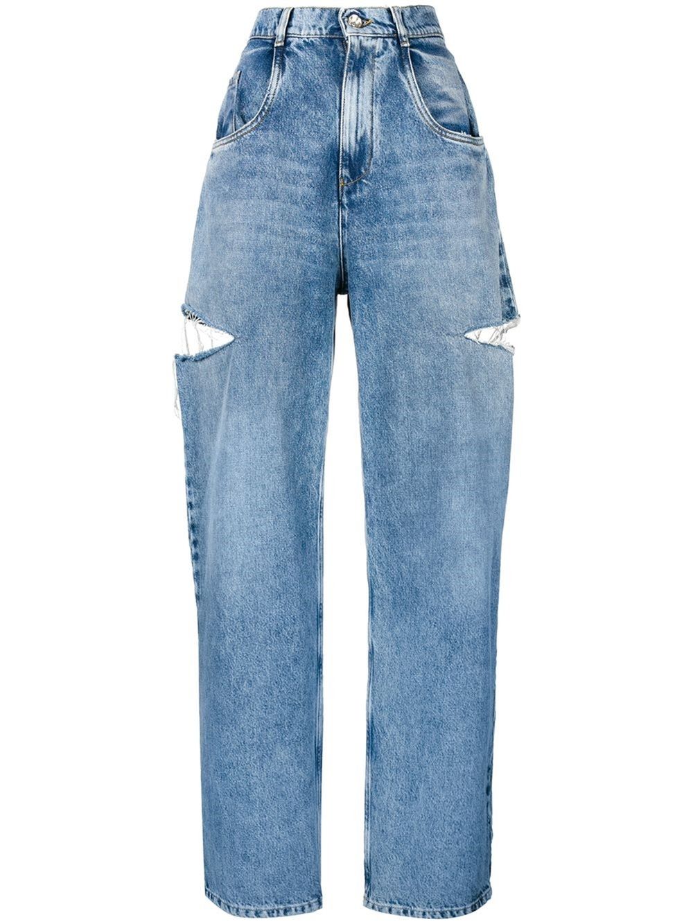 Distressed straight-leg jeans