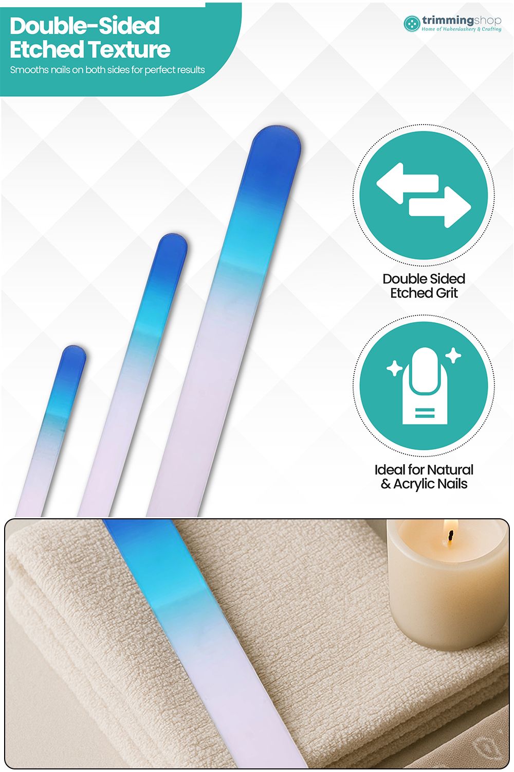 Neel Blue Turquoise Glass Nail File Set, Crystal Double Sided Etched File