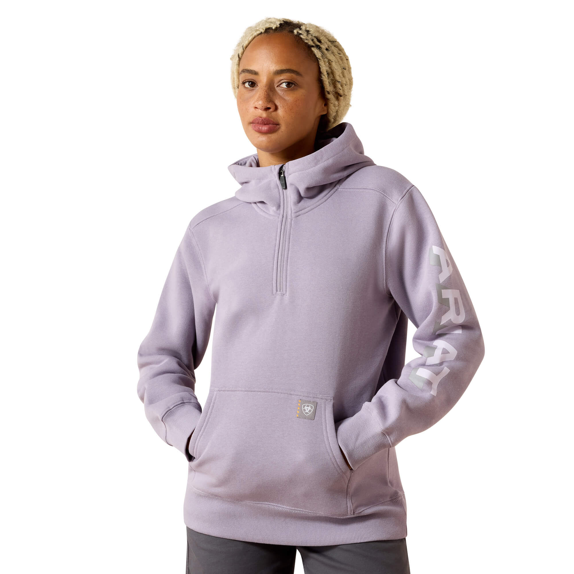 Women's Rebar Lightweight Logo 1/2 Zip Hoodie Long Sleeve in Purple Ash Thistle, Size Large, by