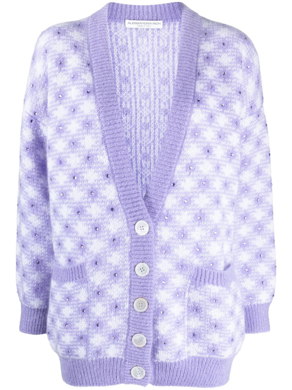 Stud-detail check-pattern cardigan - Yellow