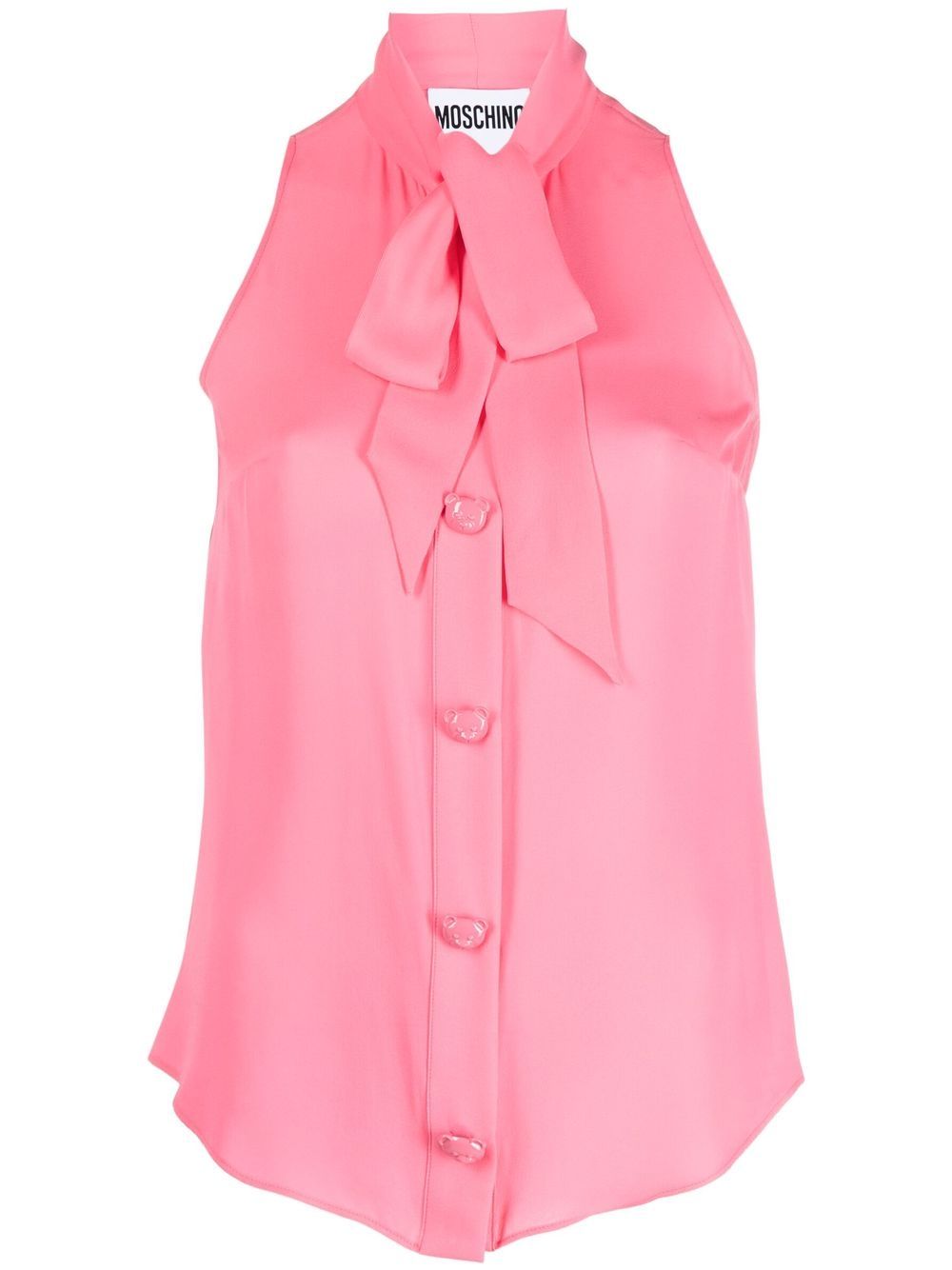 Pussbow-collar silk shirt - Blue