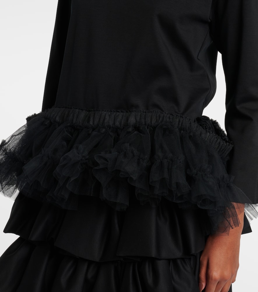Noir Kei Ninomiya Tulle-trimmed cotton jersey top