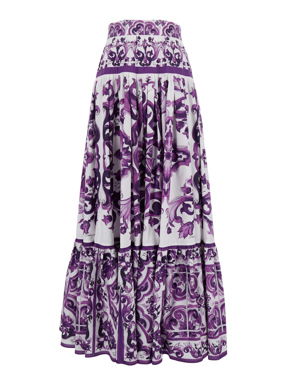 Violet Long Skirt With Ruffle Hem And All-over Floral Motif In Cotton Woman