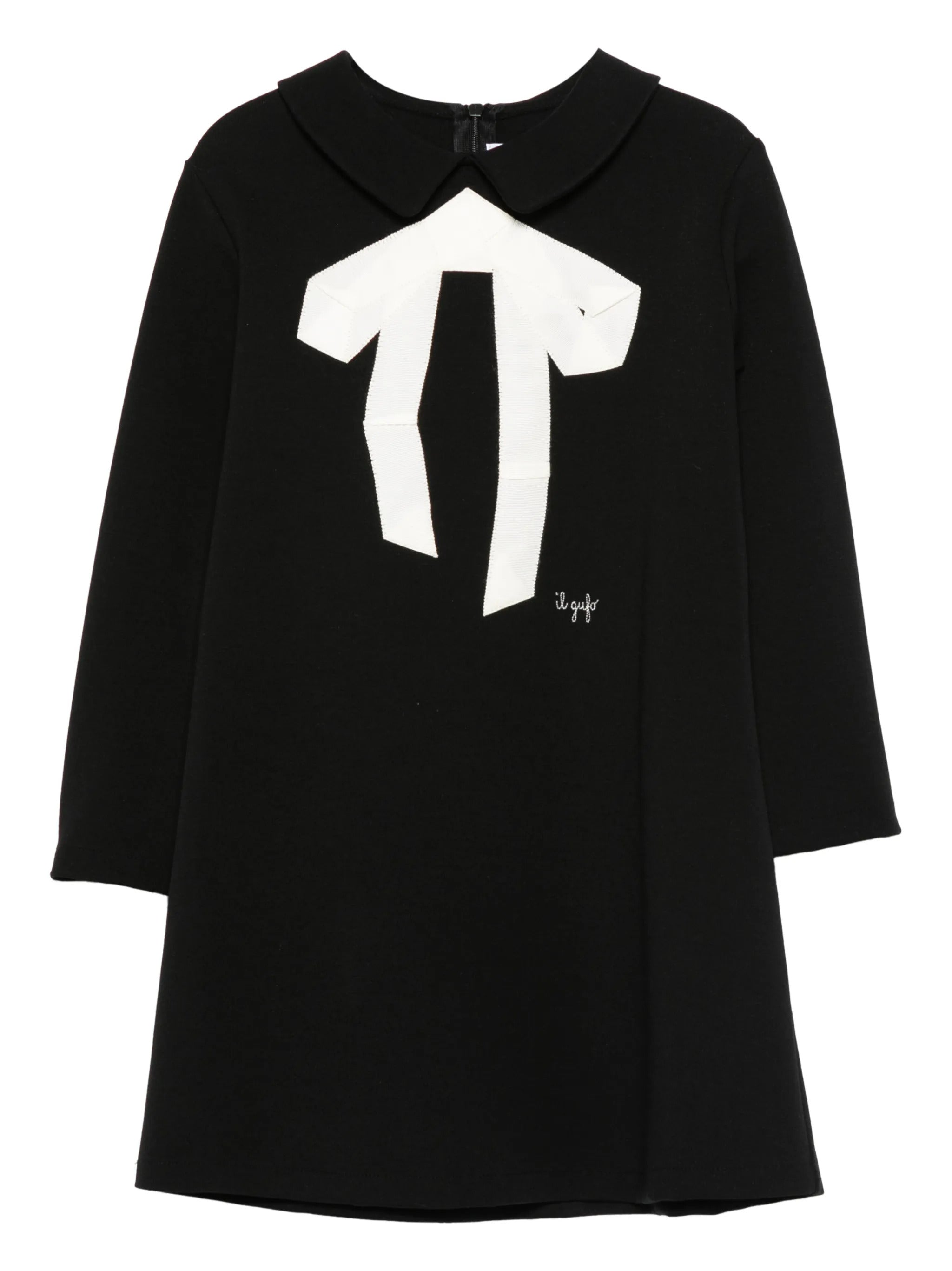 Long-Sleeved Mini Dress with Front Bow and Embroidered Logo
