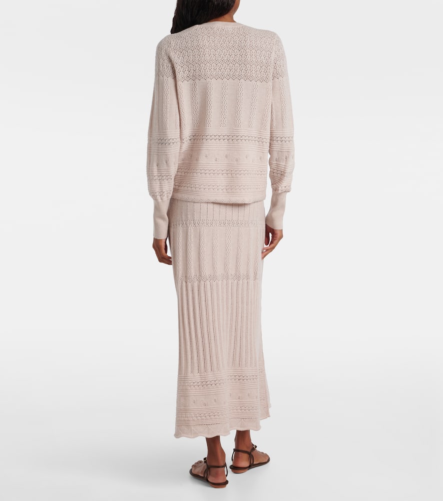 Trio pointelle wool and cashmere cardigan