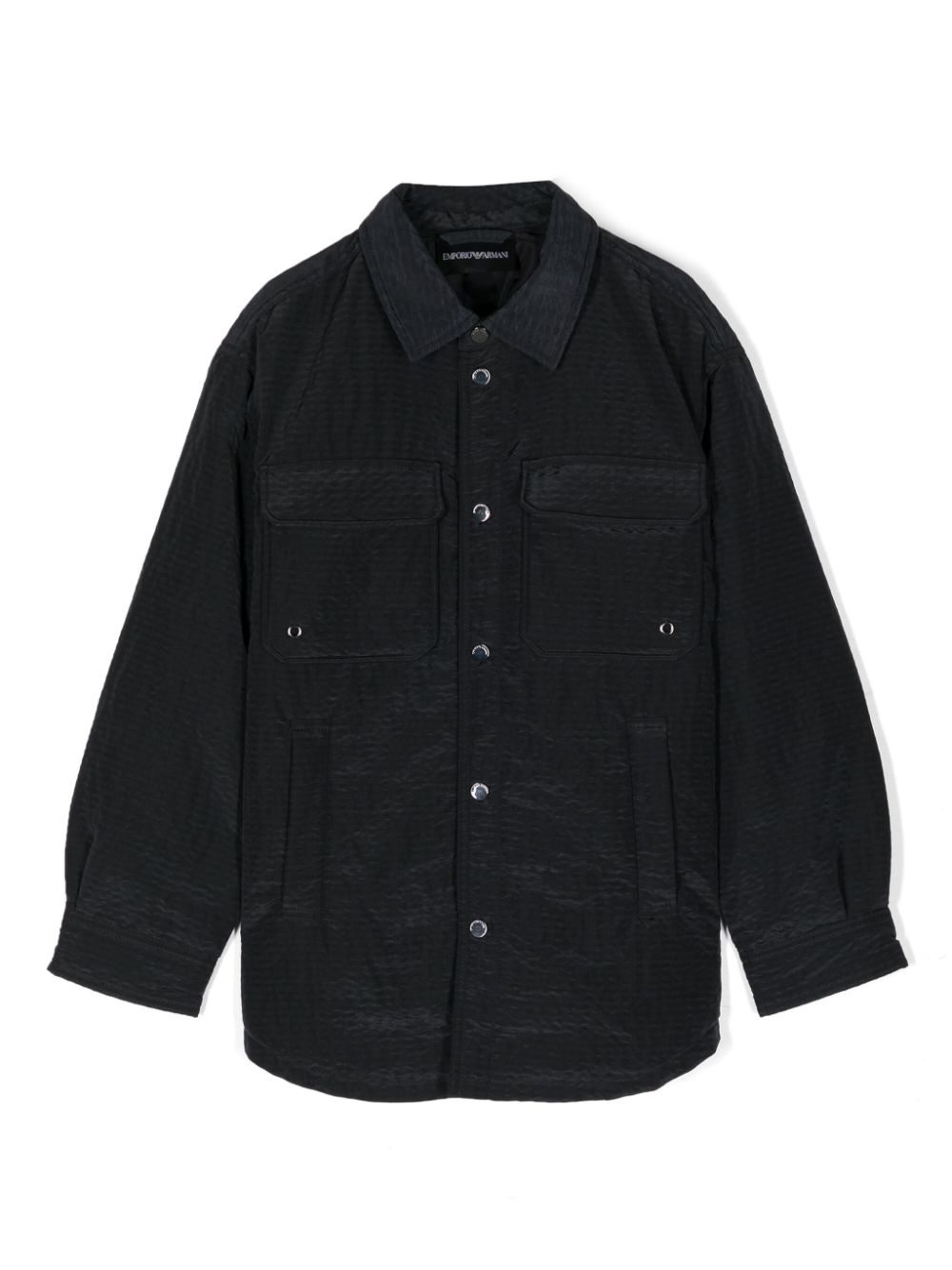 Panelled seersucker shirt jacket - Black