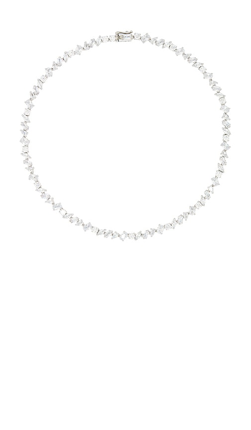SHASHI Pear Diamond Tennis Necklace in Metallic Silver