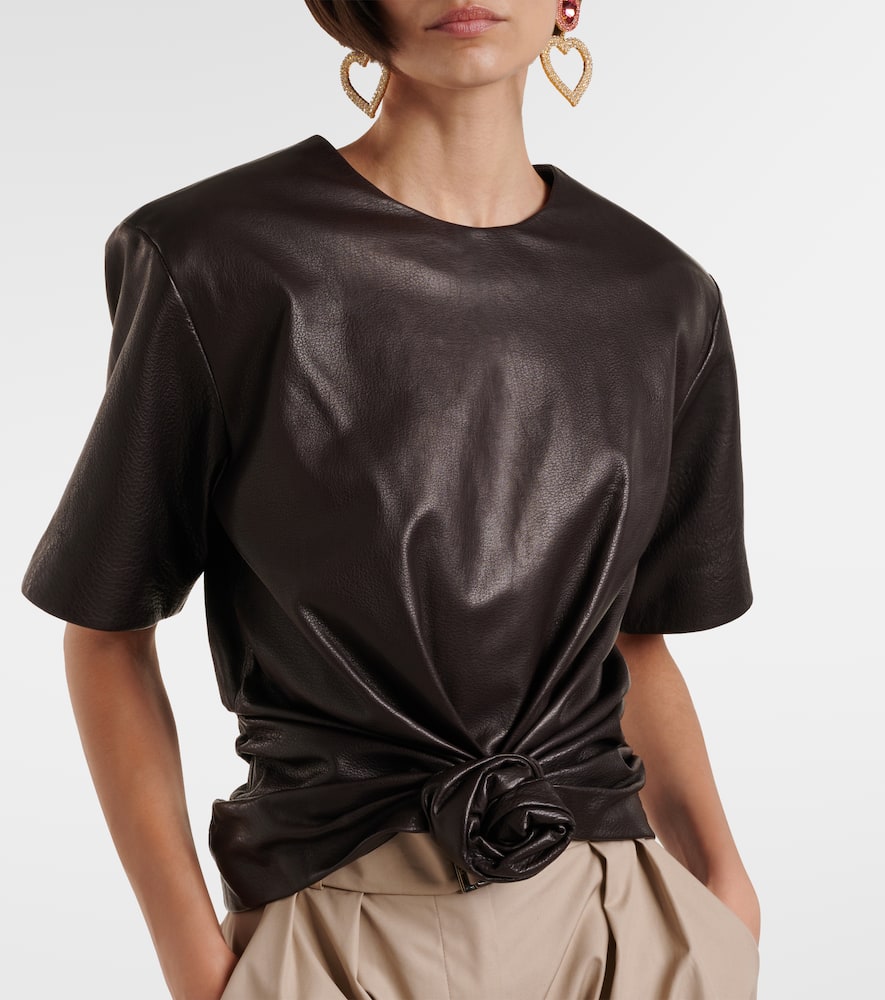 Knot-detail leather T-shirt