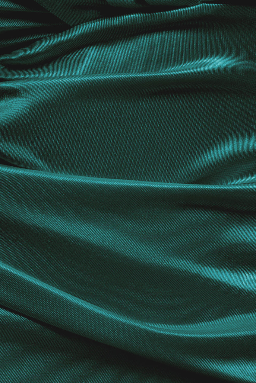 Goddiva Satin Off The Shoulder Maxi Dress - Emerald Green