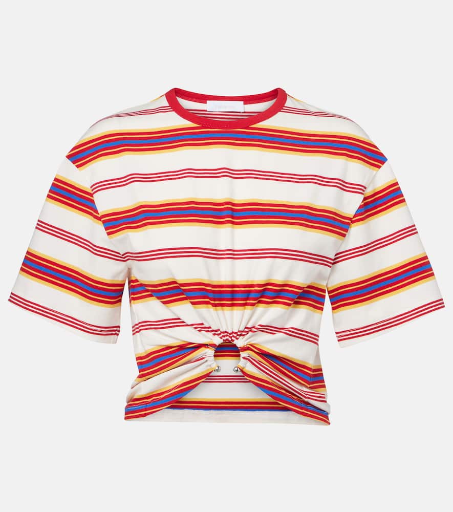 Gathered striped cotton-blend T-shirt
