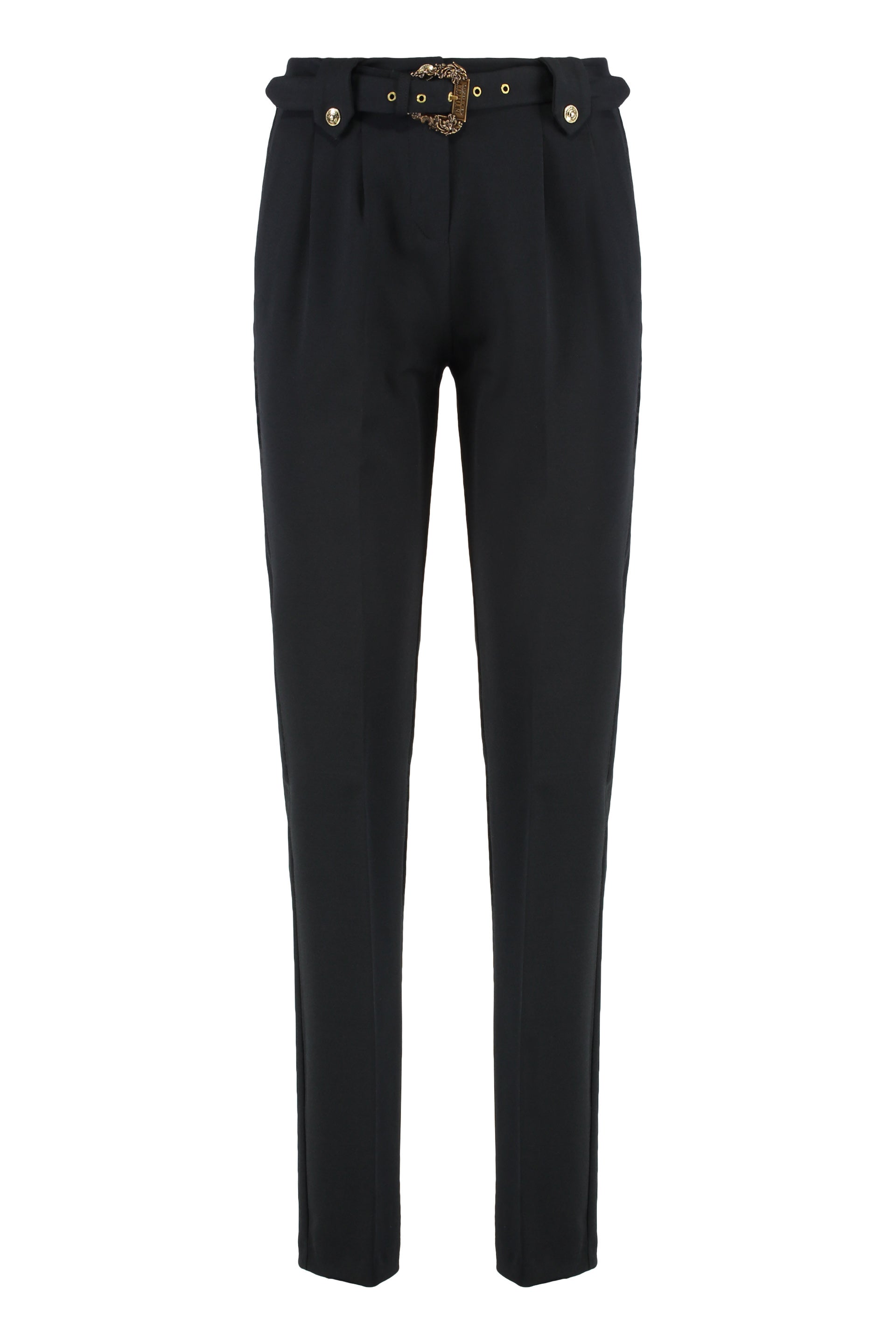 Stretch Viscose Trousers with Buckle Waist Belt