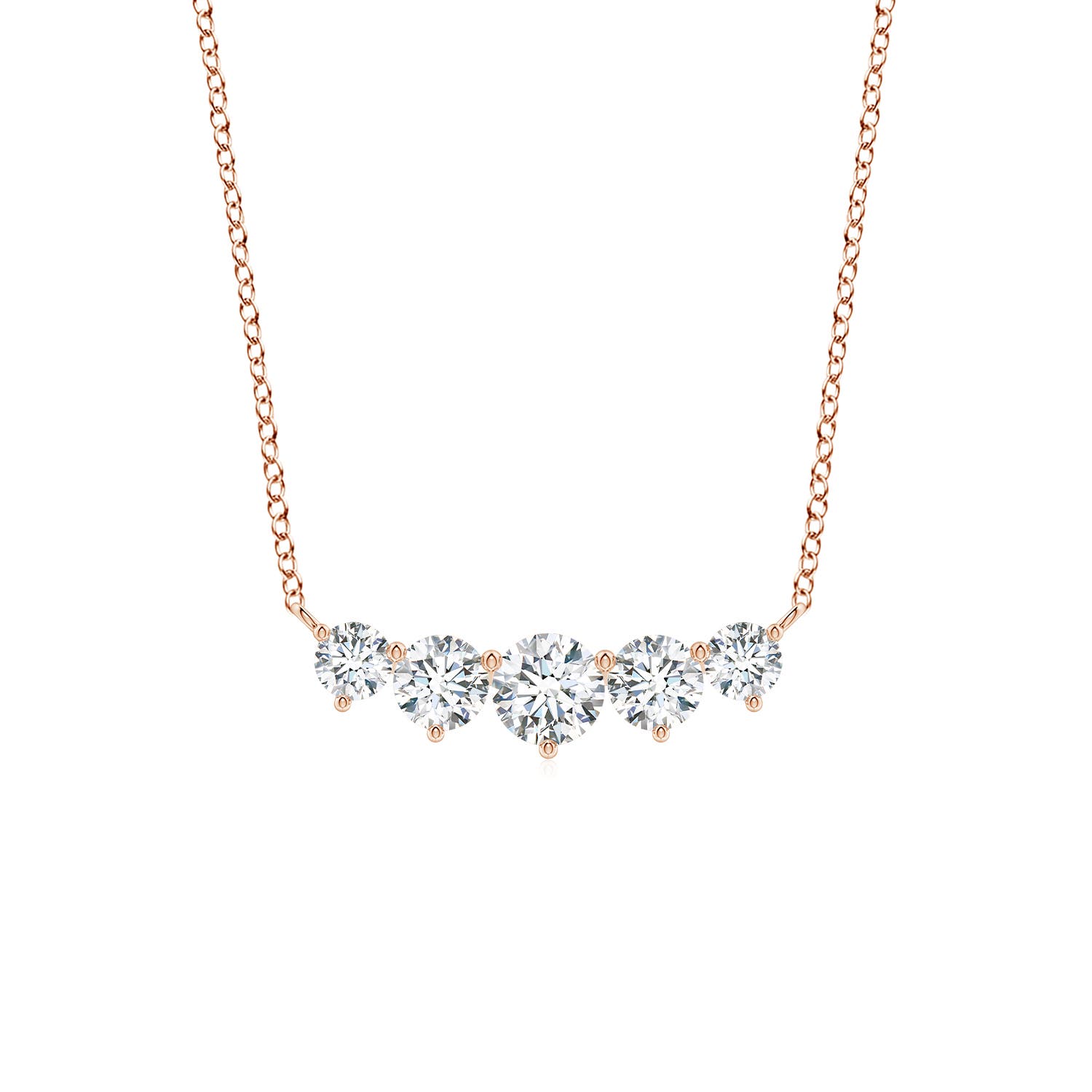 Angara 1.52 CTW Graduated Five Stone Round Lab-Grown Diamond Necklace in 14K Rose Gold