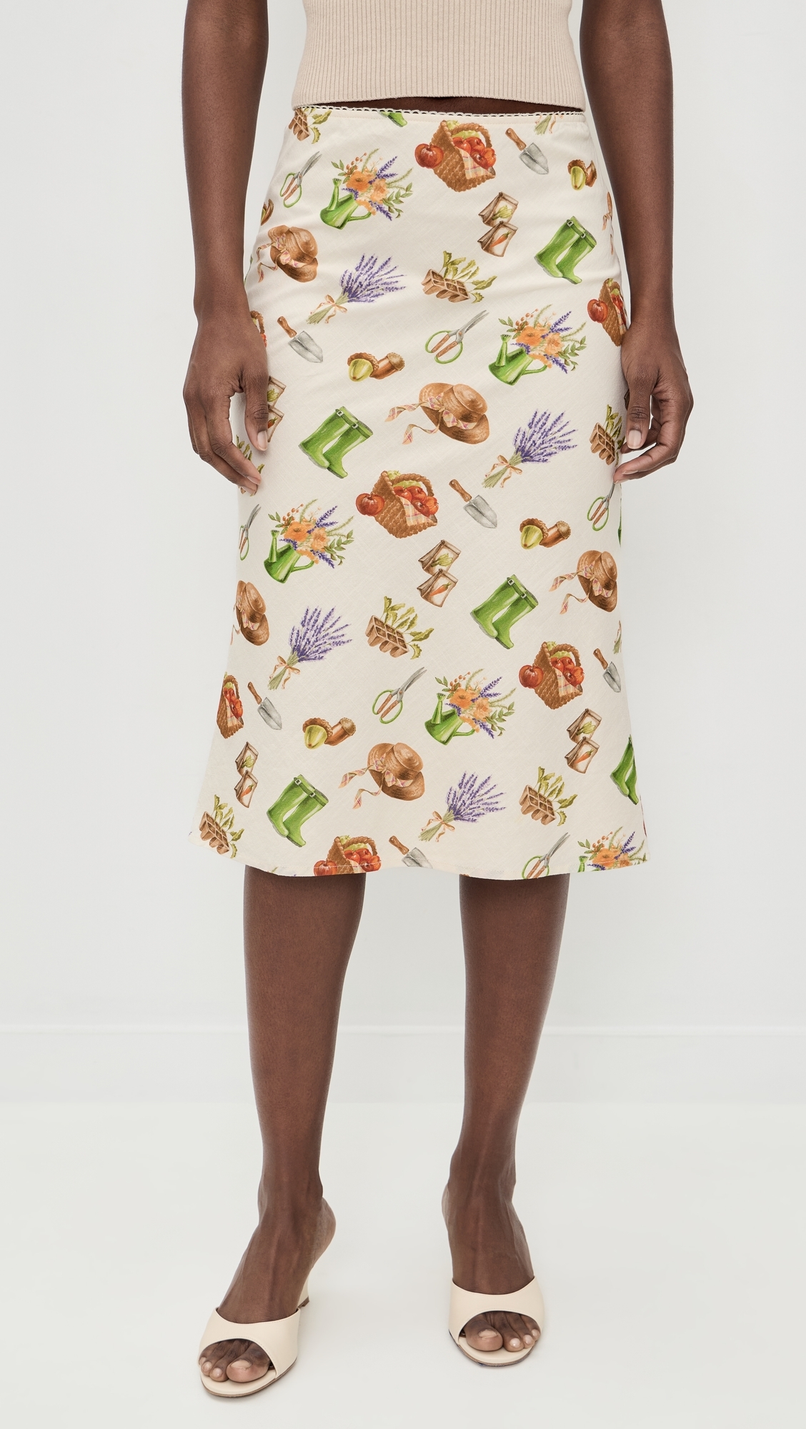Printed Midi Skirt Cream