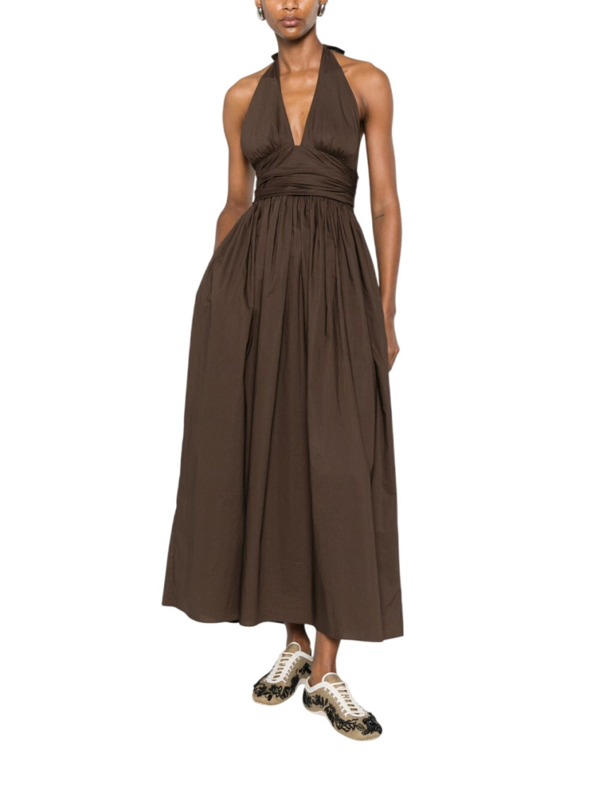 Brown Halter Neck Maxi Dress