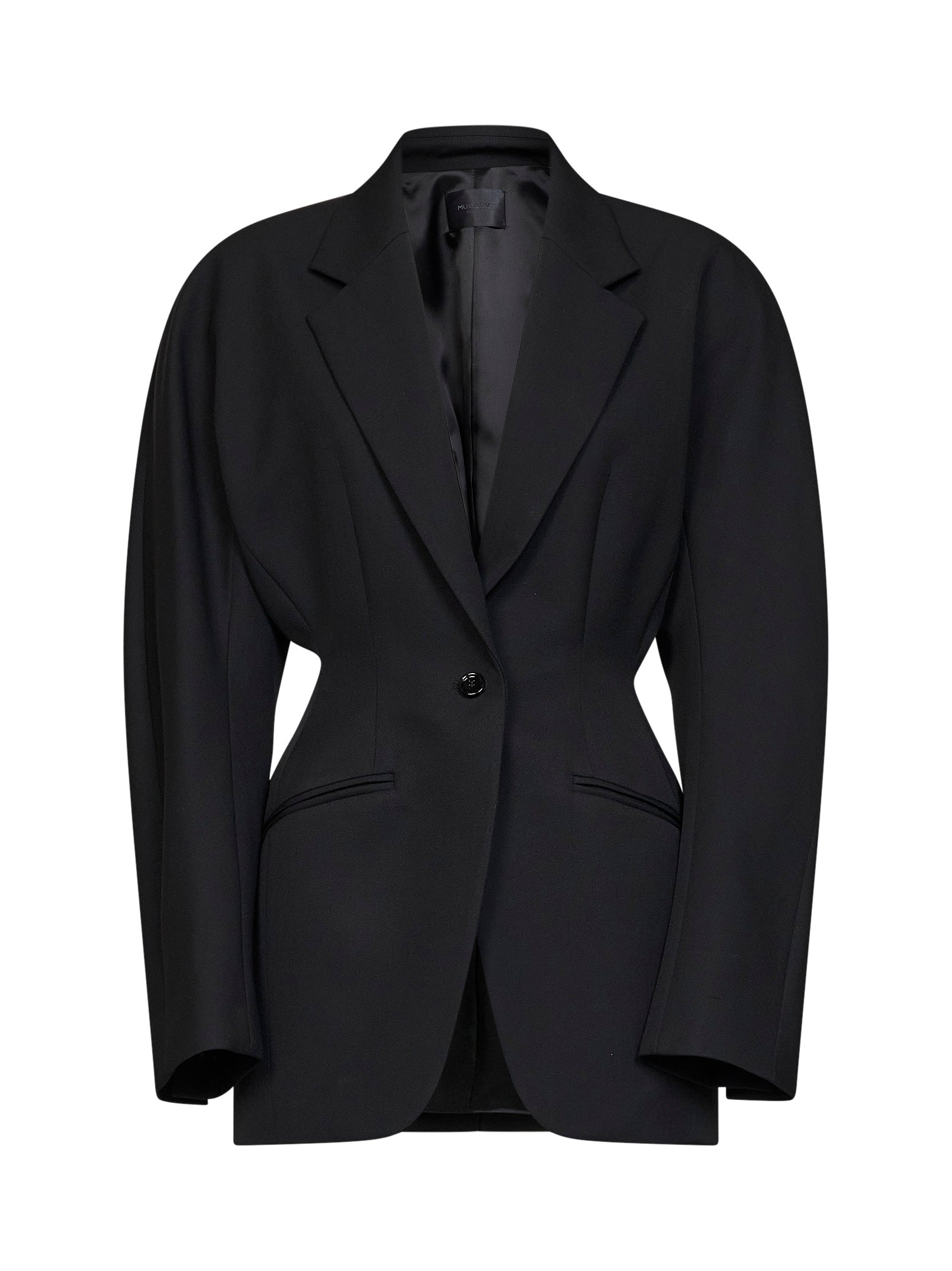 Virgin Wool Deconstructed Cinched Blazer — Black