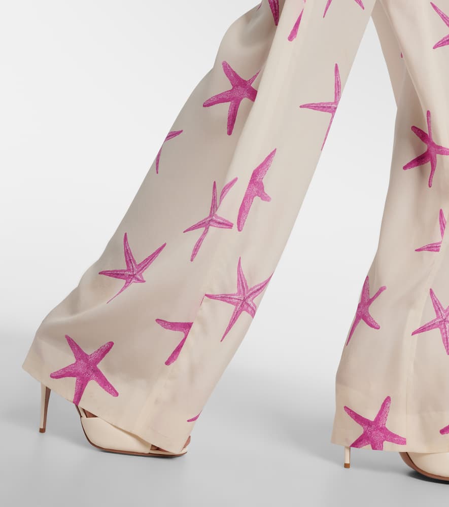 Printed high-rise silk wide-leg pants