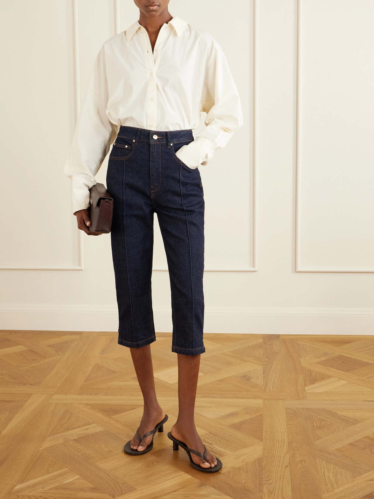 Russet Stretch Slim-leg Capri Jeans - Dark denim
