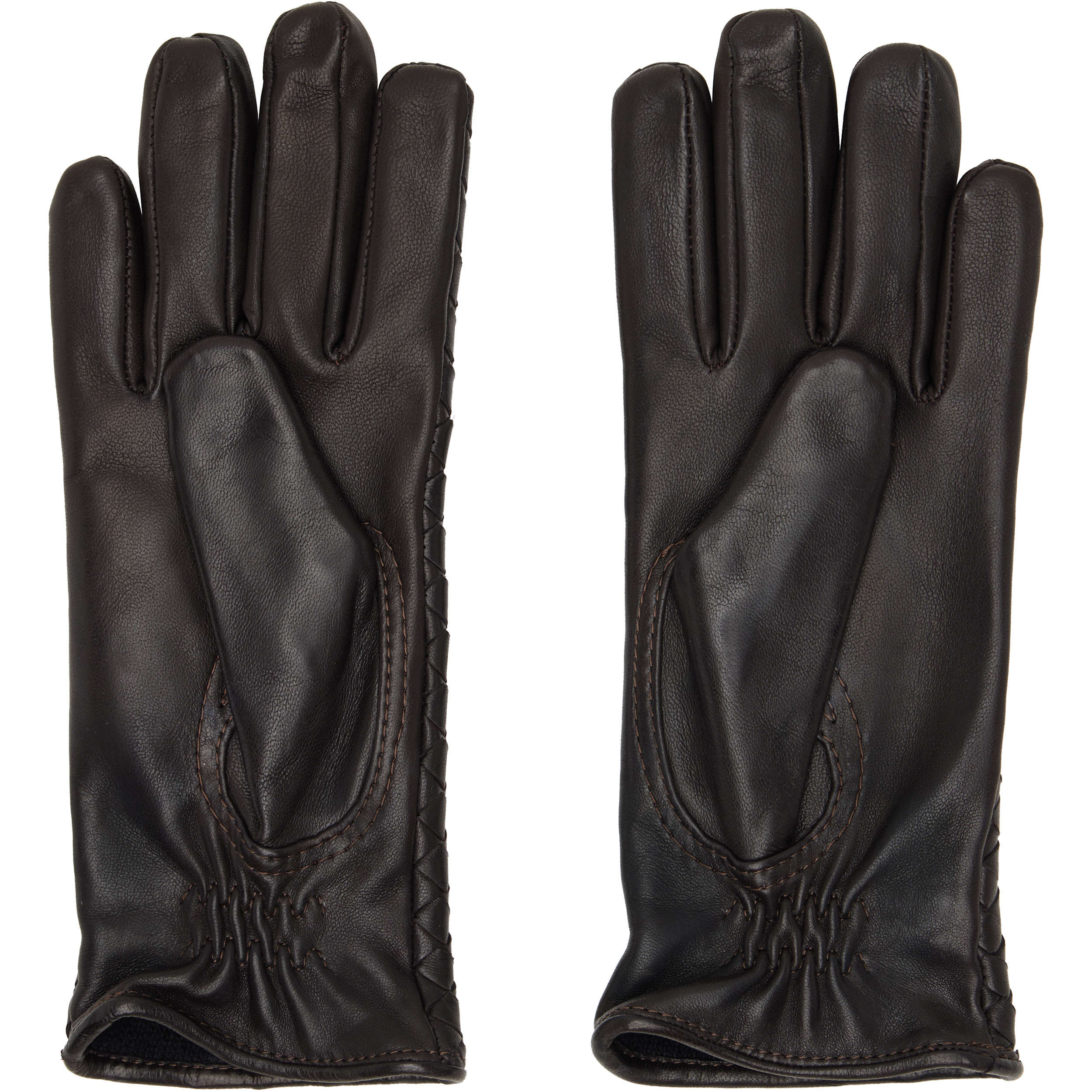 Brown Intrecciato Leather Gloves