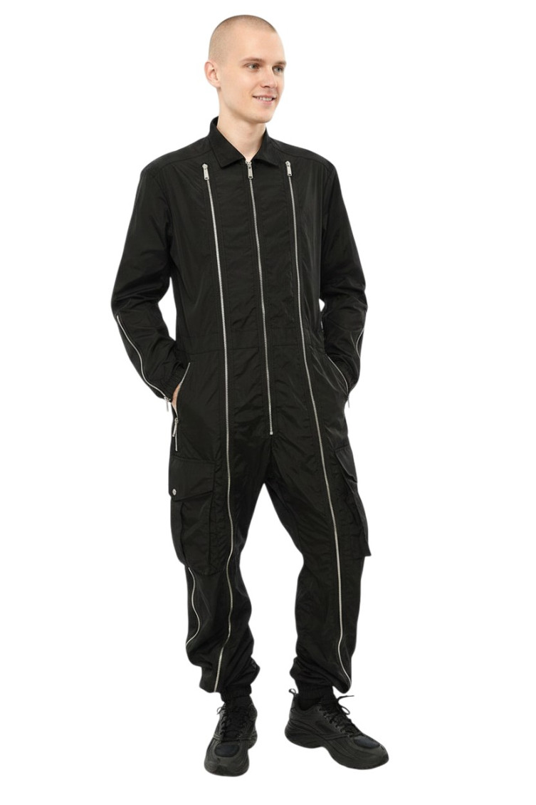 Black Shirt Collar Jumpsuit